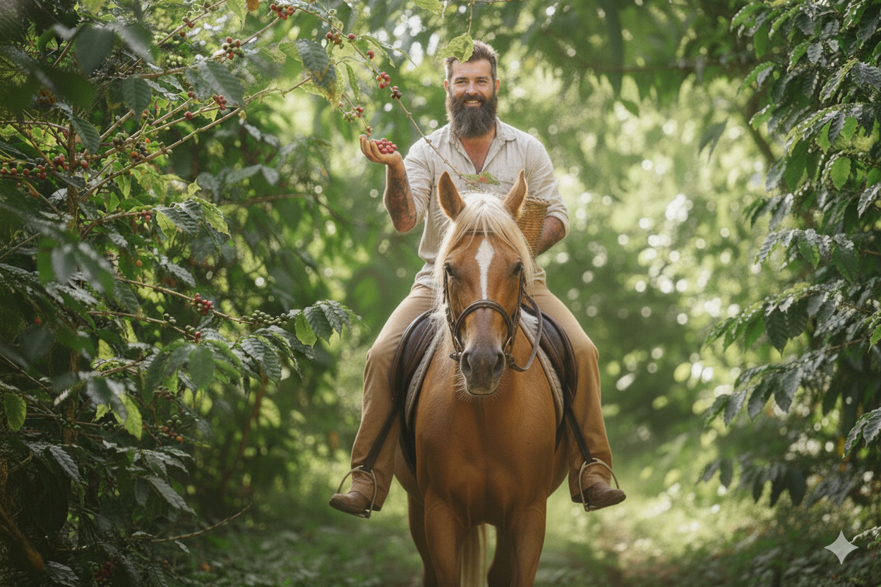Man on horseback in Boquete coffee plantation
